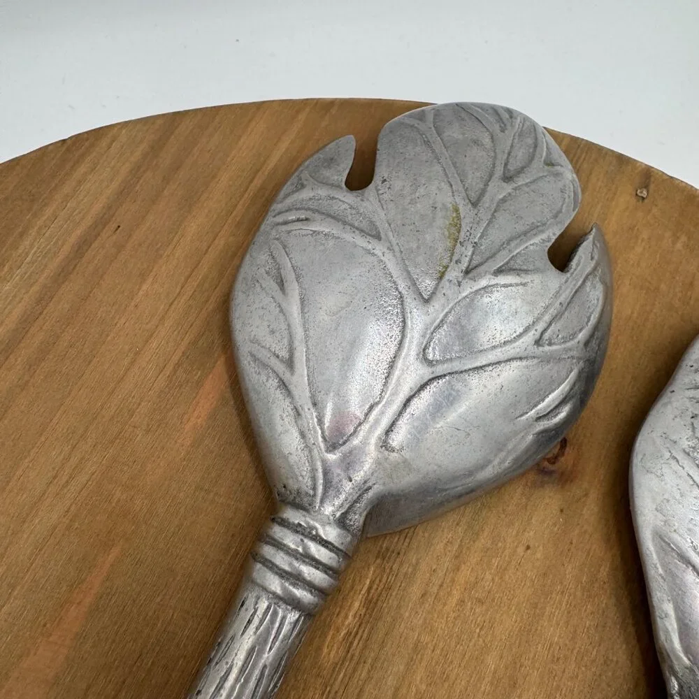Garden Lettuce Cabbage Leaf Salad Tongs Serving Spoons Sand Cast Alloy Metalware